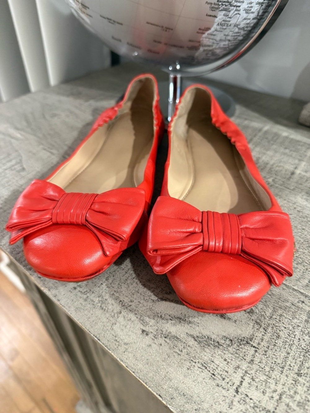 Tory Burch -Orange Bow Ballet Flats - Women's Leather Slip-On